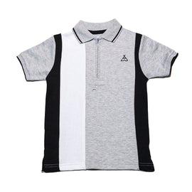 Grey Vertical Paneled Polo Shirt
