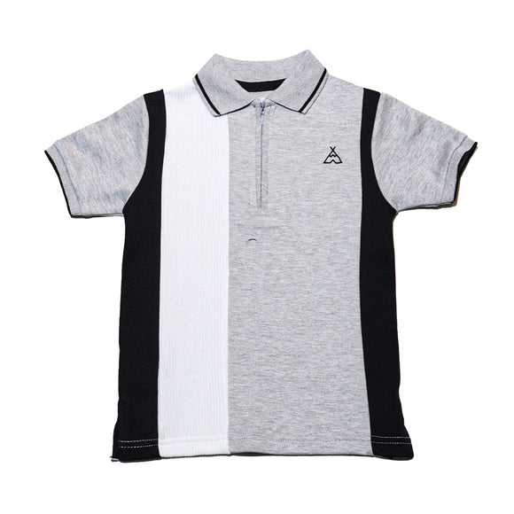 Grey Vertical Paneled Polo Shirt
