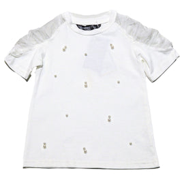 White S S T Shirt With Beads Work At Front
