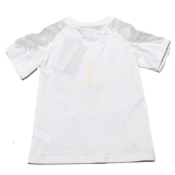 White S S T Shirt With Beads Work At Front