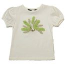 White S S T Shirt With Chiffon Work At Front-1