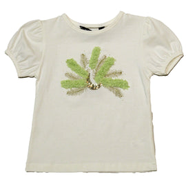 White S S T Shirt With Chiffon Work At Front