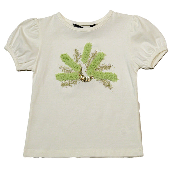 White S S T Shirt With Chiffon Work At Front