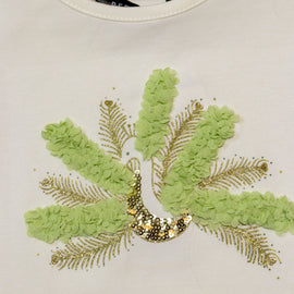 White S S T Shirt With Chiffon Work At Front - 0