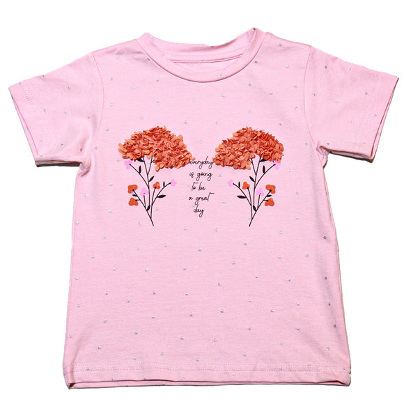 Pink Placement Pritn With Chiffon Work T Shirt