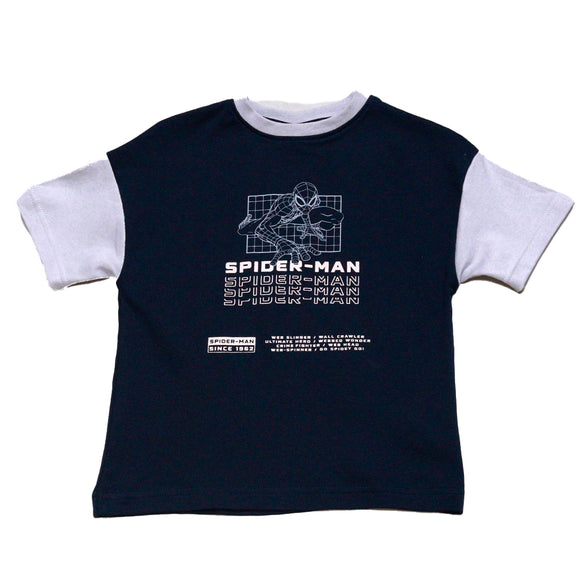 Navy Oversize Contrast Sleeve Spiderman T Shirt