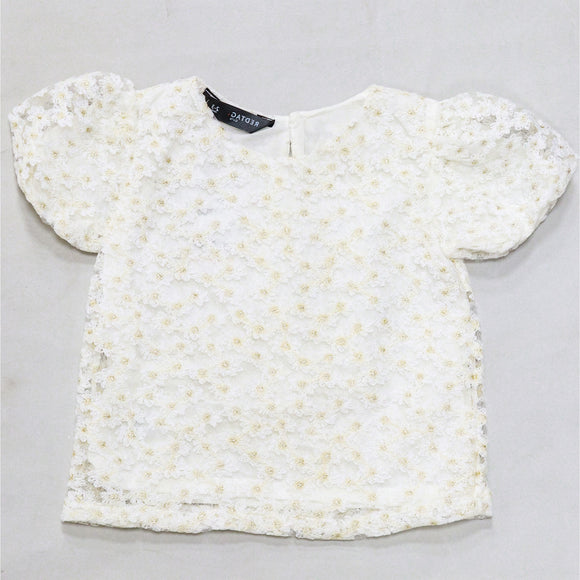 Floral Embroidery With Lirex Blouse And Trouser Set White