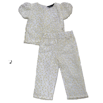 Floral Embroidery With Lirex Blouse And Trouser Set White REDTAG