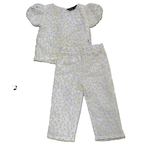 Floral Embroidery With Lirex Blouse And Trouser Set White