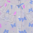 Blue Short Slv Butterfly Aop Lace Collar With Knot-2