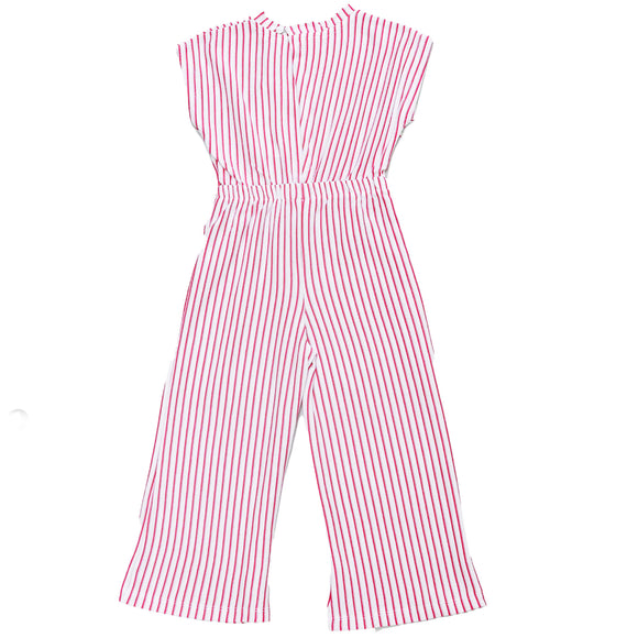 Red Stripes Knit Jumpsuit White