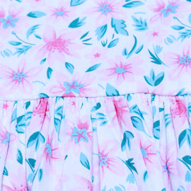 White Floral Aop Satin Frill Dress - 0