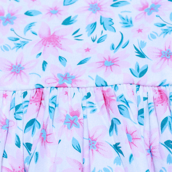 White Floral Aop Satin Frill Dress