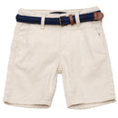 Beige Belted Dobby Shorts-1
