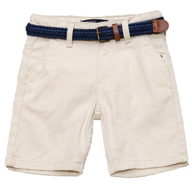 Beige Belted Dobby Shorts