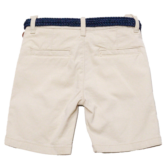Beige Belted Dobby Shorts