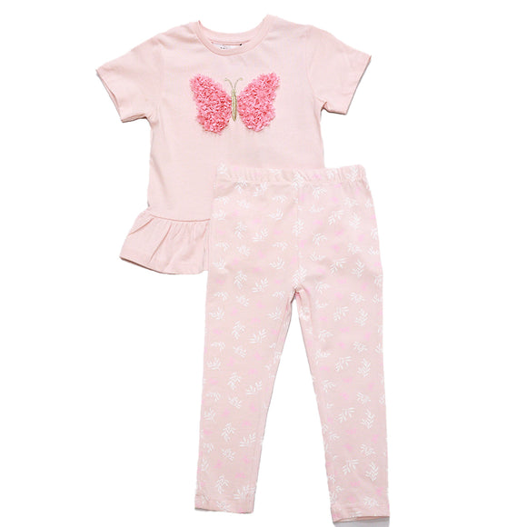 Applique Peplum Jersey Top With Aop Legging Orange