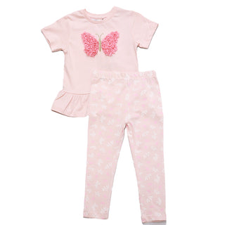 Applique Peplum Jersey Top With Aop Legging Orange