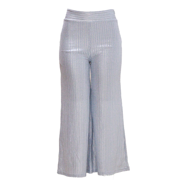 Gold Shimmerfoil Coated Wide Leg Knitted Pants