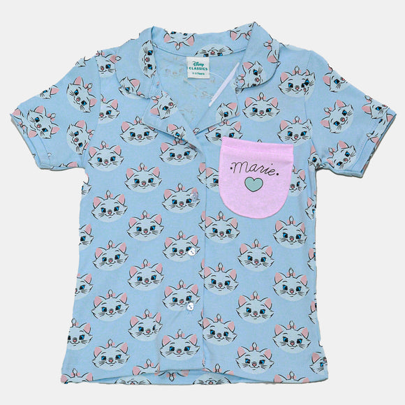 Blue Marie Cat Front Open Aop Pj