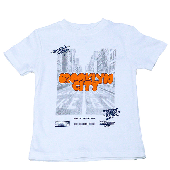 White Brooklyn Print Short Tee And Long Pyjama Set White