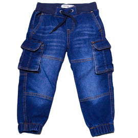 Dark Wash Rib Waistband Cargo Pocket Jogger