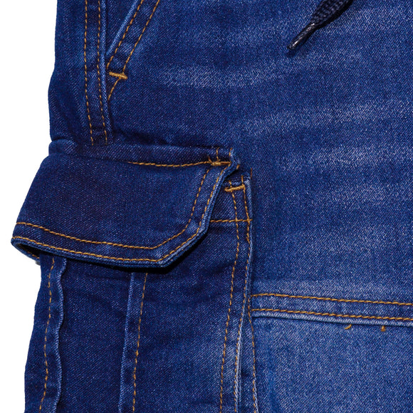 Dark Wash Rib Waistband Cargo Pocket Jogger