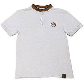 Beige Suede Collar Polo With Embrodiery