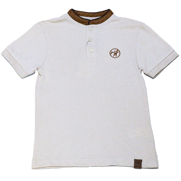 Beige Suede Collar Polo With Embrodiery