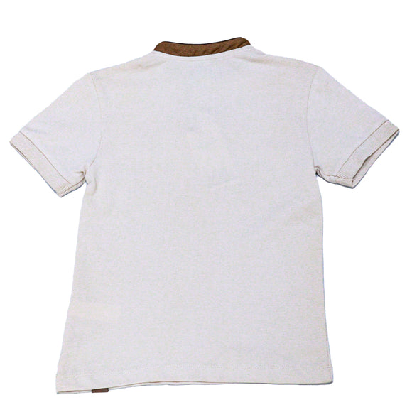 Beige Suede Collar Polo With Embrodiery