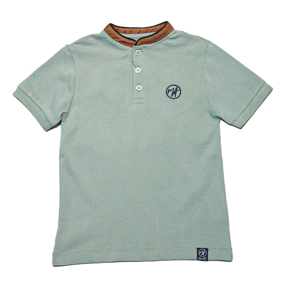Green Suede Collar Polo With Embrodiery