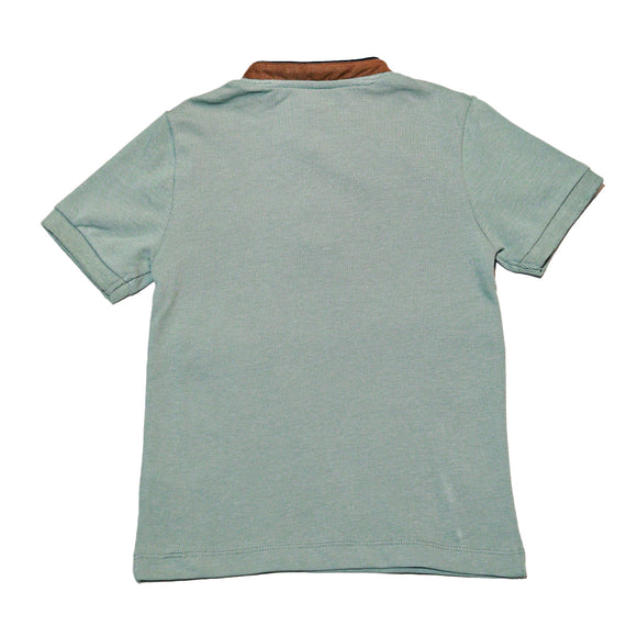 Green Suede Collar Polo With Embrodiery