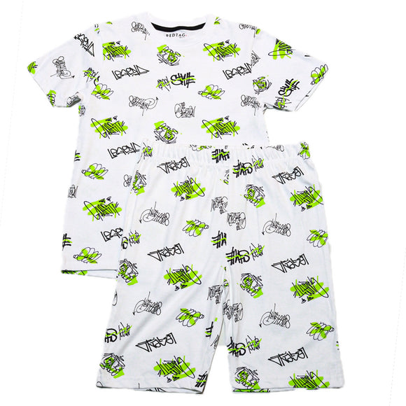 White Graffiti Aop Night Suit