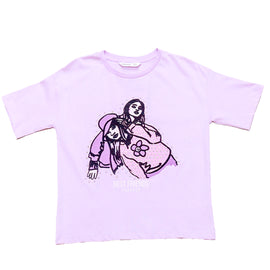 Purple Girly Print Oversize With Rhinestone T Shirts Purple