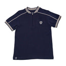Navy Jacquard Zip Thru Polo Shirt-1