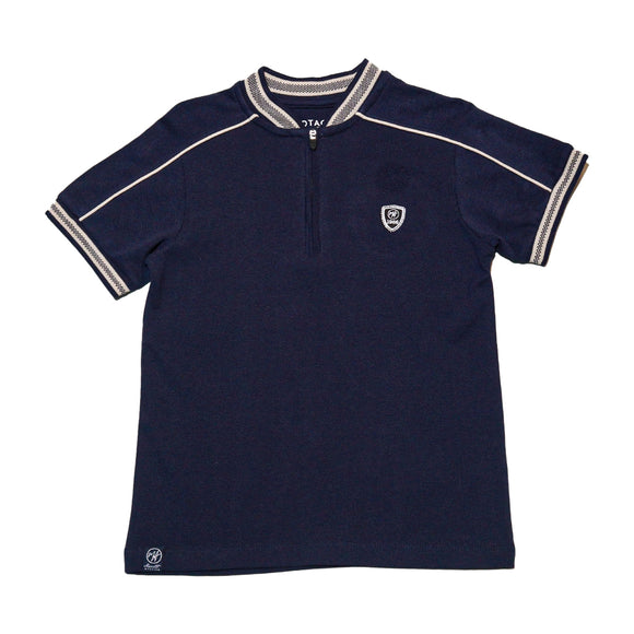 Navy Jacquard Zip Thru Polo Shirt