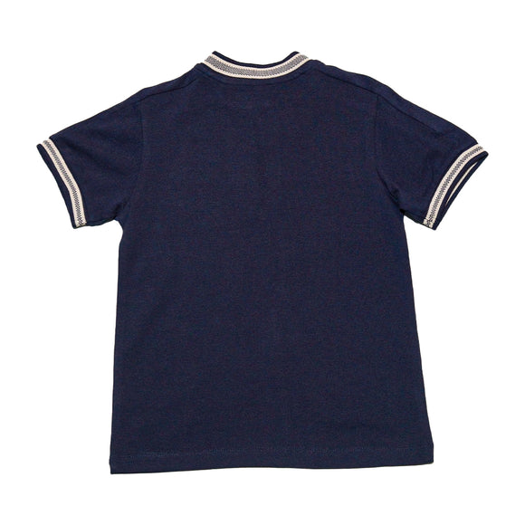 Navy Jacquard Zip Thru Polo Shirt