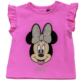Pink Minnie Mouse Placement Print Frilled T Shirt Pale Pink