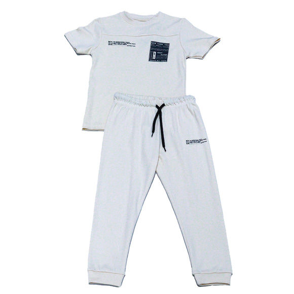 Beige Short Tee And Long Pyjama Set