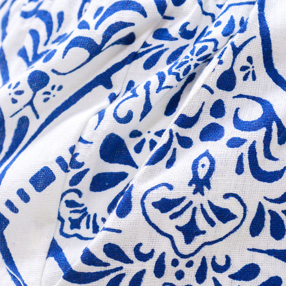 Blue Printed Wide Leg Trousers