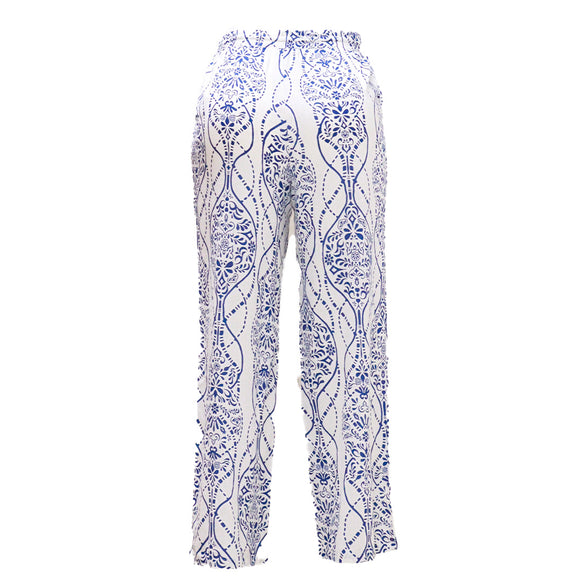 Blue Printed Wide Leg Trousers