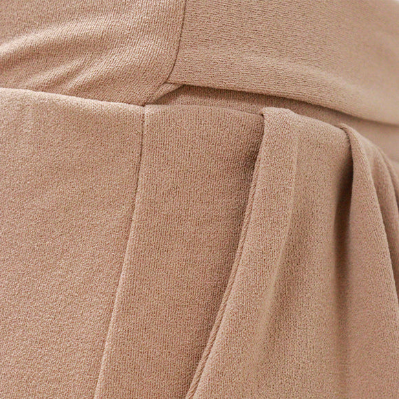 Beige Wide Leg Trousers With Self Belt Detail