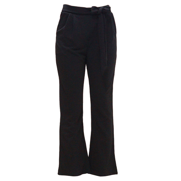 Black Wide Leg Trousers With Self Belt Detail