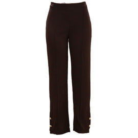 Brown Wide Leg Trousers With Button Detail
