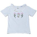 Beige S S Placement Floral Sequiens Work T Shirt-1