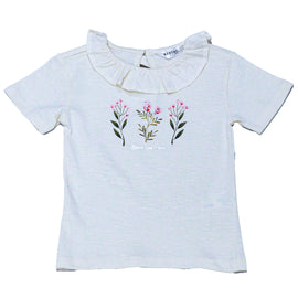 Beige S S Placement Floral Sequiens Work T Shirt