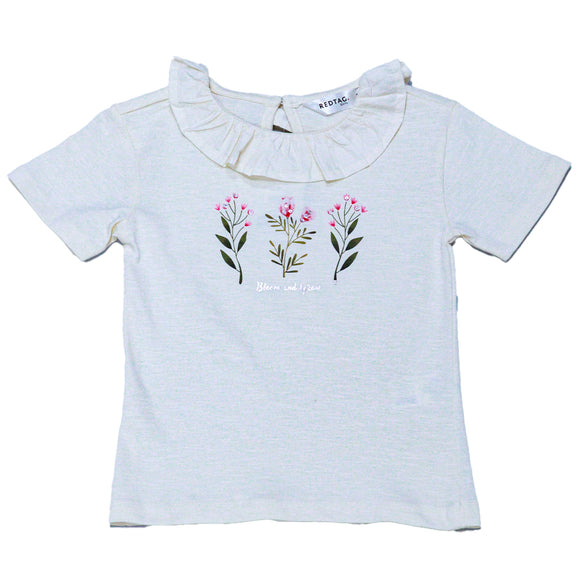 Beige S S Placement Floral Sequiens Work T Shirt