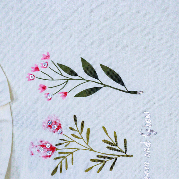 Beige S S Placement Floral Sequiens Work T Shirt