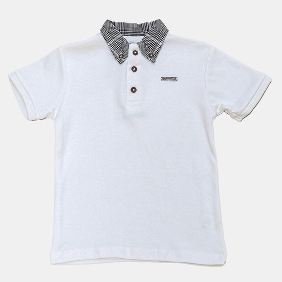 White S S Woven Collar Smart Button Down Polo White