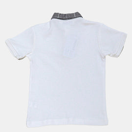 White S S Woven Collar Smart Button Down Polo White - 0